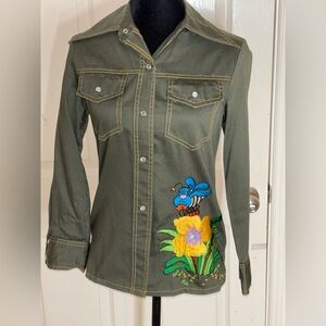 Vintage Ian By Shayne Blouse Shirt Top Size 9/10 Green Multi Embroidered Motif‌